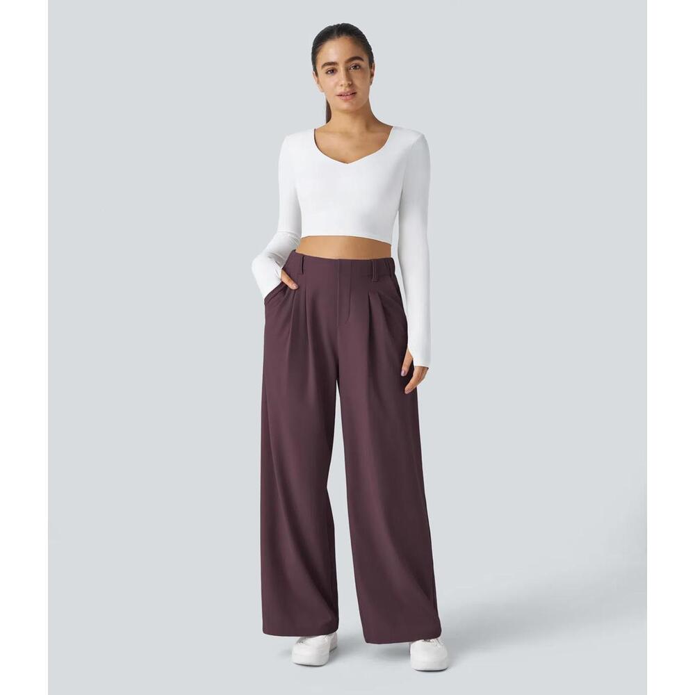 NWT Halara Flex™ High Waisted Pocket Wide Leg Waffle Work Pants Plum Wine - M - Picture 11 of 11